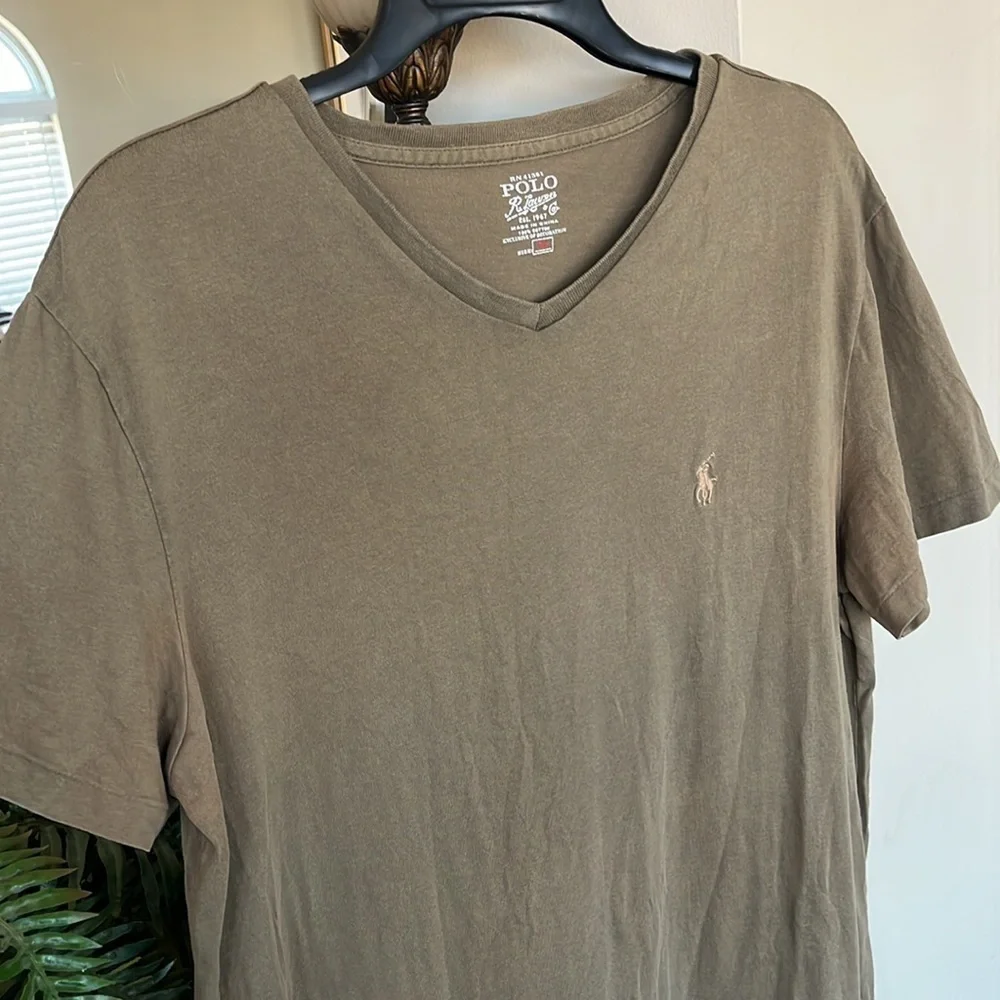 Polo Ralph Lauren Olive Green V-Neck Cotton Short Sleeve T-Shirt Top Pony